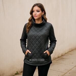 RBX Quilted Cowl Neck Pullover Sweatshirt Kangaroo Pocket Charcoal Gray Size L